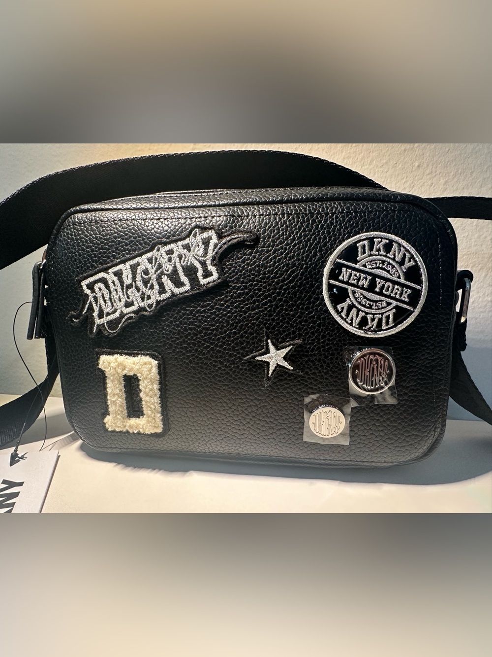 DKNY Black Embroidered Patch Belt Bag